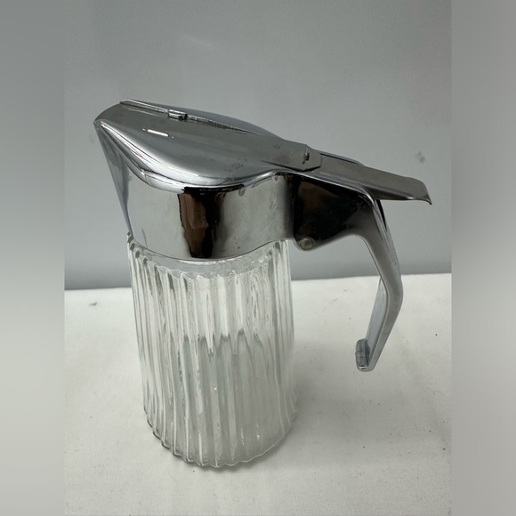 UWO Germany Ribbed Glass/Stainless/Plastic Syrup Pitcher - Picture 3 of 7